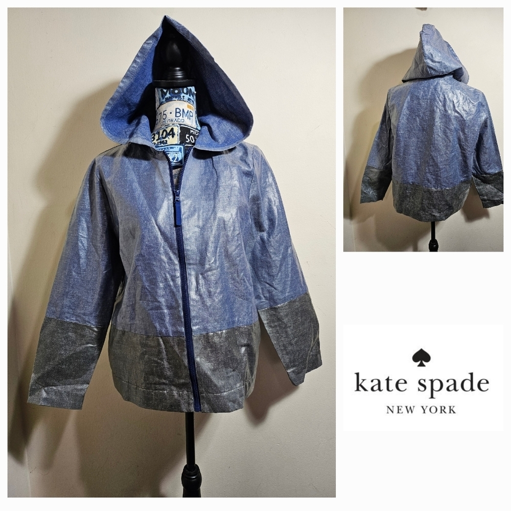 Kate Spade SATURDAY Waxed Linen Lightweight Rain Jacket Large Colorblock - Picture 2 of 9